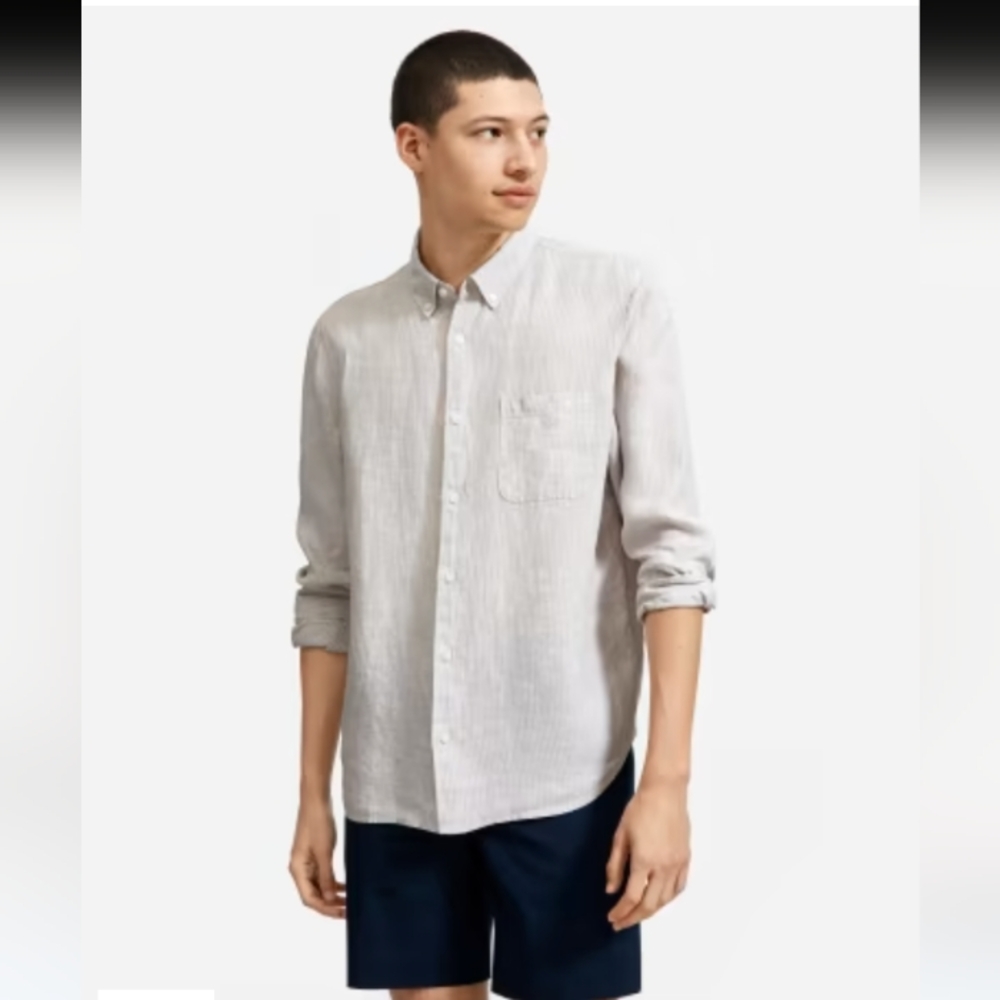 Everlane The Classic Striped Linen Gray Shirt Top
